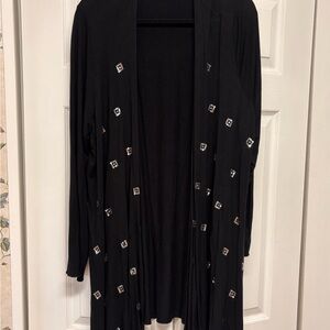 Avenue Black Open-Front Cardigan with Square Embellishments